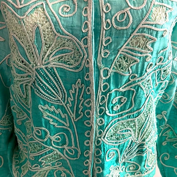 Sandy Starkman Vintage Raw Silk Embroidered Beaded Jacket - Picture 7 of 16